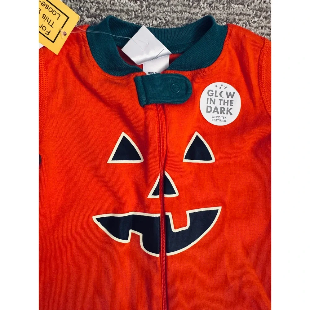 Hanna Andersson Glow in the Dark Halloween Pumpkin Pajamas Baby Size‎ 12-18m NEW